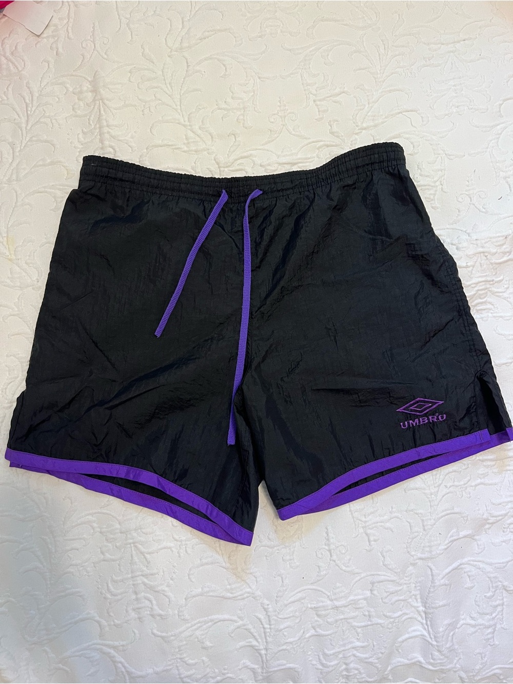 Vintage Umbro Shorts S Black and Purple USA Soccer Drawstring 90s